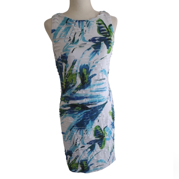 Frank Lyman dress women's size 6 blue/white/green/black pull-on cut out … - Picture 1 of 6